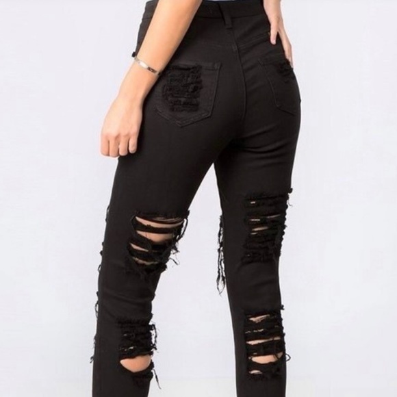 Black Denim Distressed Jeans - Picture 2 of 5